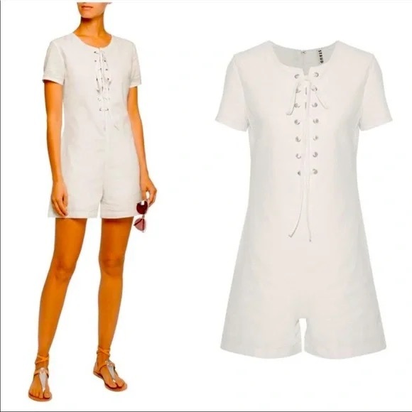 Staud X Solid and Stripes Lace Up Arabella Romper - Picture 2 of 3